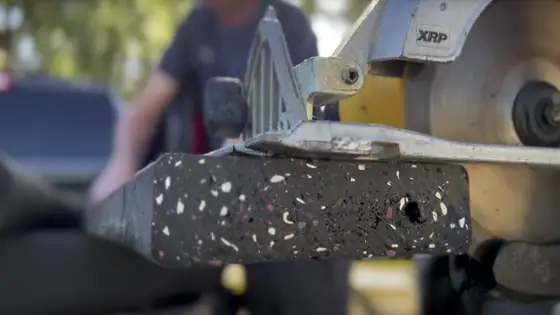 Cutting a ZahnTech composite post with a circular saw